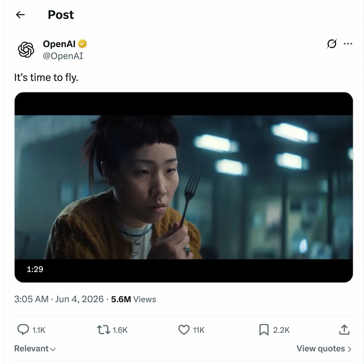 OpenAI's post on X: It's time to fly
