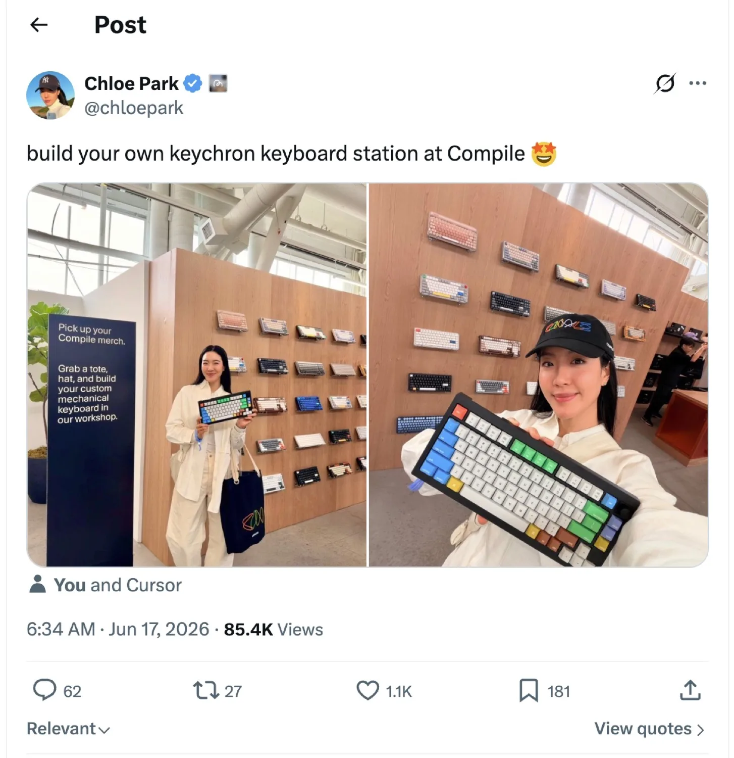X post by Chloe Park: build your own keychron keyboard station at Compile