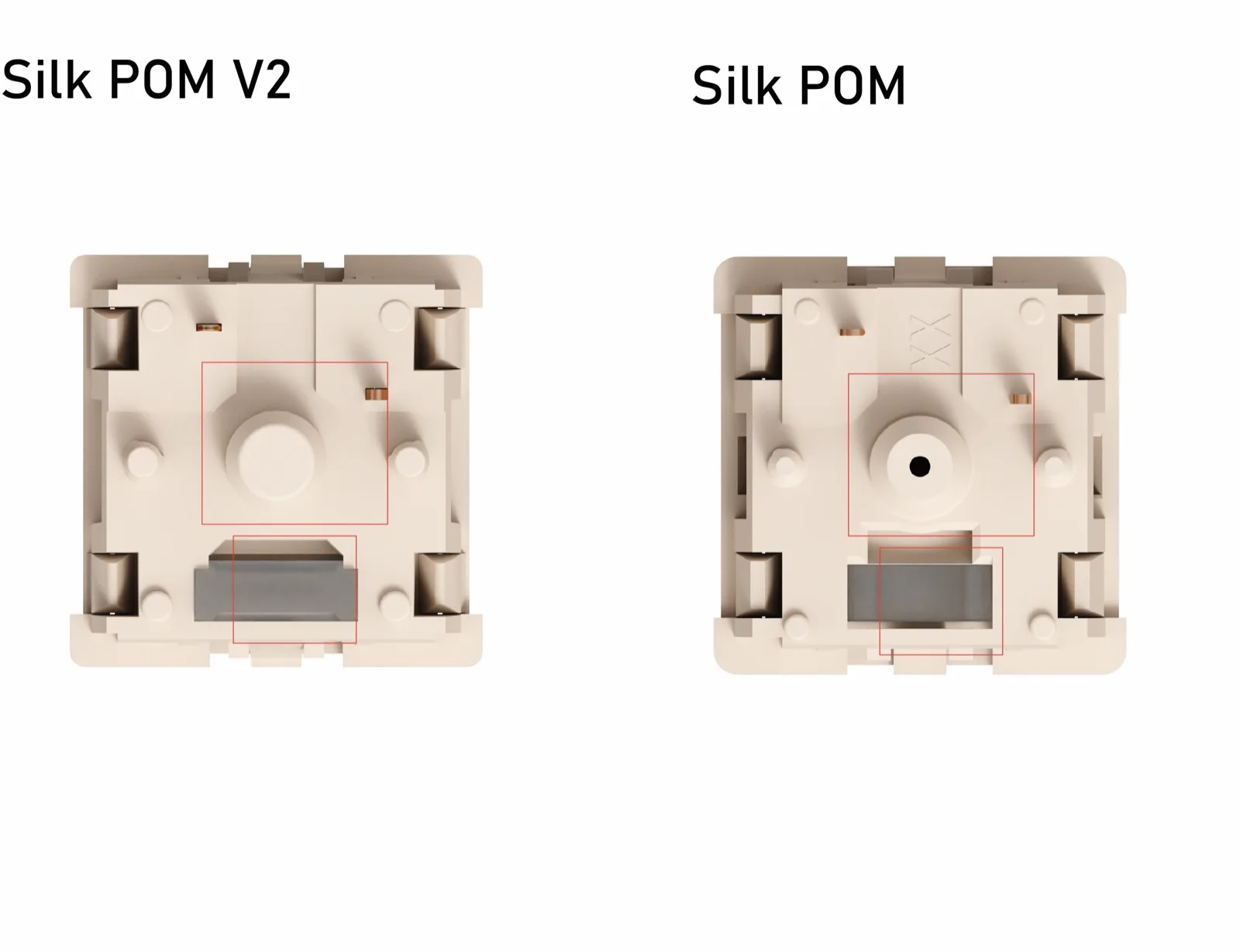 Silk POM V2 vs Silk POM — bottom housing detail